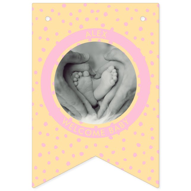 Modern Pink Welcome New Baby Girl Newborn photo Bunting Flags (Third Flag)