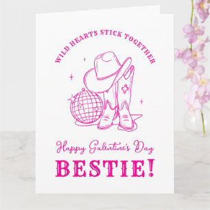 Modern Pink Western Happy Galentine's Day Bff Card