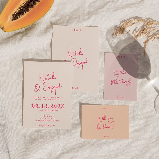 Modern Pink Whimsical Bright Retro Stylish Wedding Invitation (Creator Uploaded)