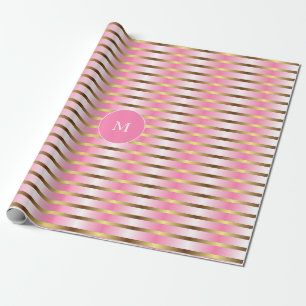 Modern Pink White And Gold Stripes Christmas Wrapping Paper