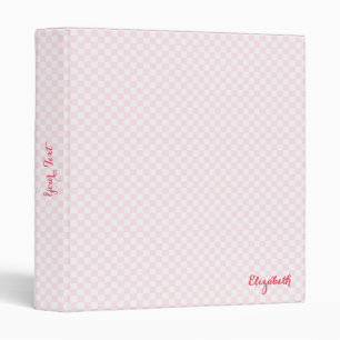 Modern Pink White Checkered Elegant Monogrammed 3 Ring Binder