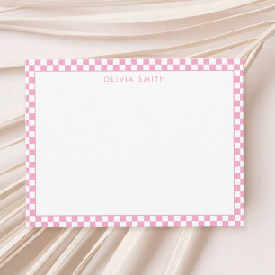 Modern Pink White Checkered Note Card