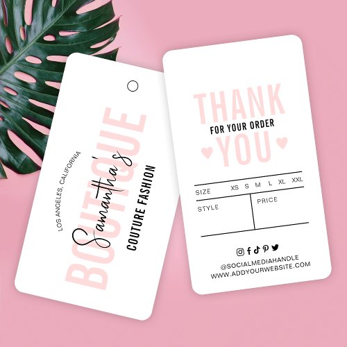 Modern Pink  White Clothing Boutique Hang Tags