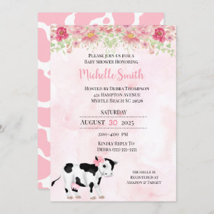 Modern Pink White Cow Print Baby Shower Invitation