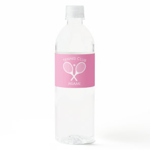 Modern Pink White Elegant Classic Tennis     Water Bottle Label