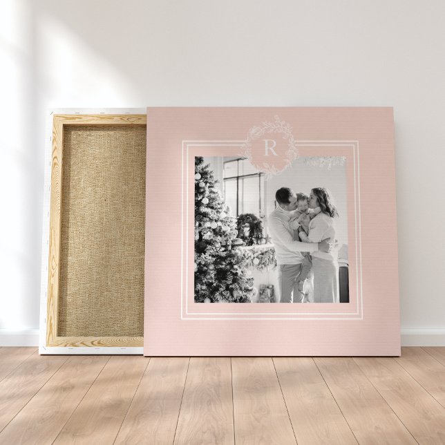 Modern Pink & White | Family Photo | Initial Canvas Print (Creator Uploaded)