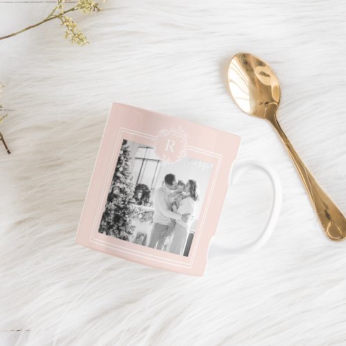 Modern Pink  White  Family Photo  Initial Coffee Mug