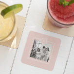 Modern Pink & White | Family Photo | Initial Square Paper Coaster<br><div class="desc">this modern pink and white family photo exudes a sense of togetherness,  love,  and contemporary style. It captures a moment of joy and unity,  showcasing the beauty of the family and their harmonious connection.</div>
