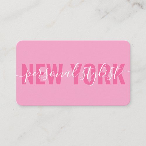 Modern pink white fashion stylist script signature business card