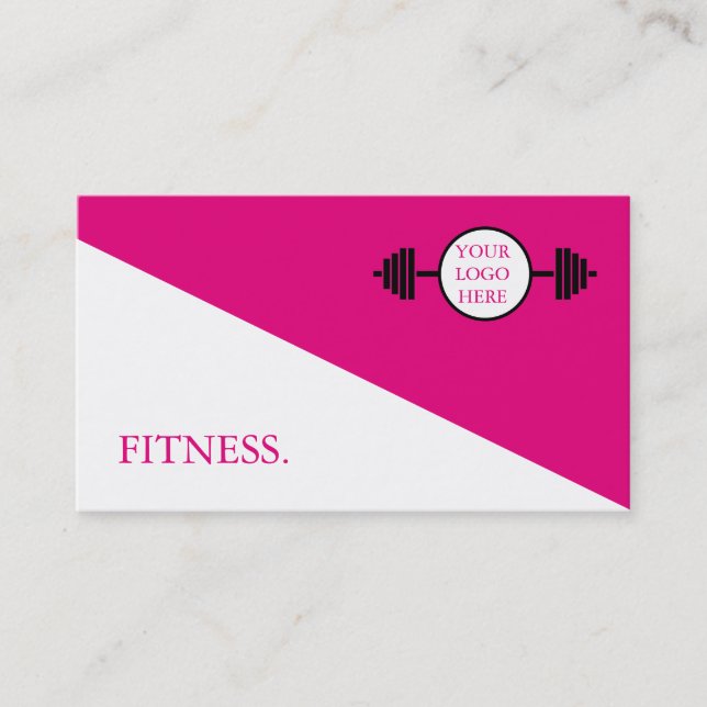 Modern Pink & White Fitness Business Card (Front)