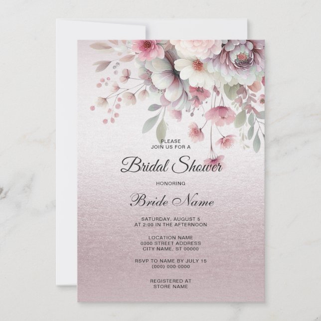Modern Pink White Floral Bridal Shower Invitation (Front)