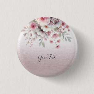 Modern Pink White Floral Button