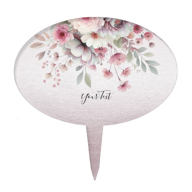 Modern Pink White Floral Cake Topper (Front)