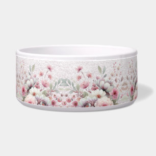 Modern Pink White Floral Ceramic Pet Bowl