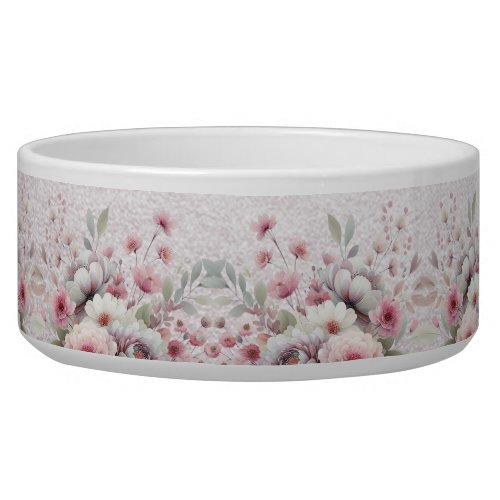 Modern Pink White Floral Ceramic Pet Bowl