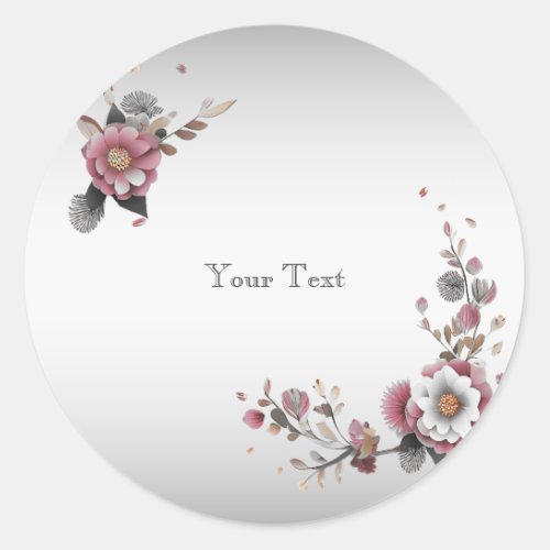 Modern Pink White Floral Classic Round Sticker