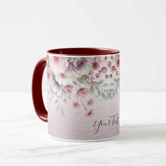 Modern Pink White Floral Coffee Mug (Front Left)