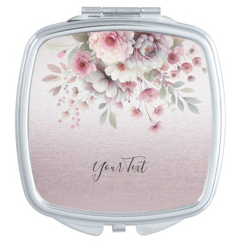 Modern Pink White Floral Compact Mirror