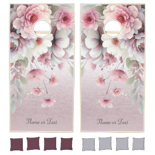 Modern Pink White Floral Cornhole Set