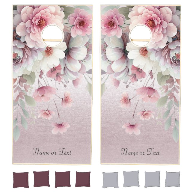 Modern Pink White Floral Cornhole Set (Set)