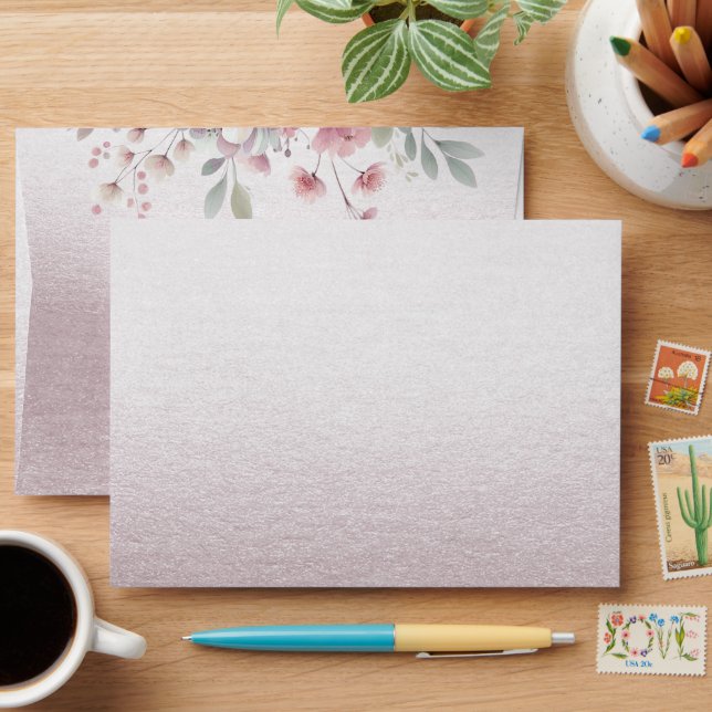 Modern Pink White Floral Envelope (Desk)
