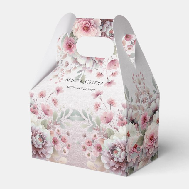 Modern Pink White Floral Favor Box (Front Side)