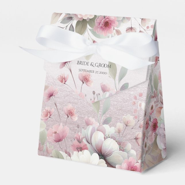 Modern Pink White Floral Favor Box (Front Side)