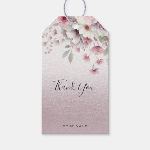 Modern Pink White Floral Gift Tag