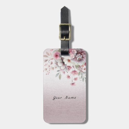 Modern Pink White Floral Luggage Tag