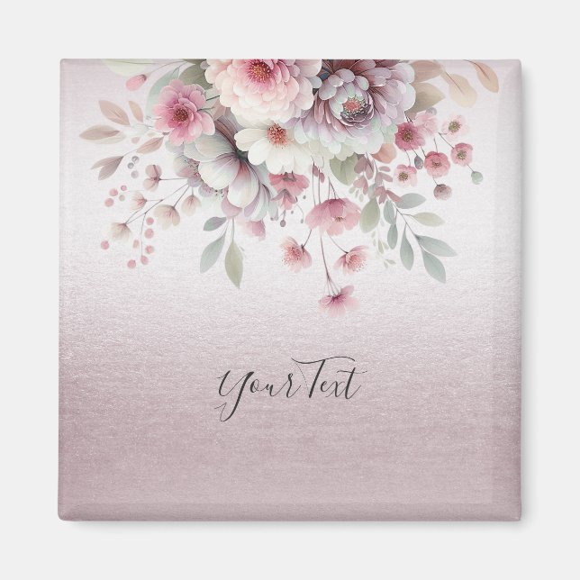 Modern Pink White Floral Magnet (Front)