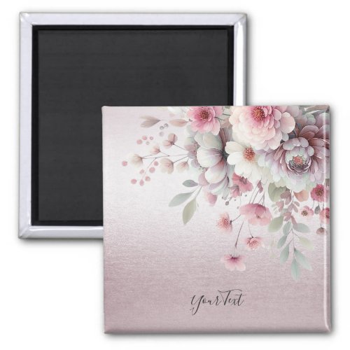 Modern Pink White Floral Magnet