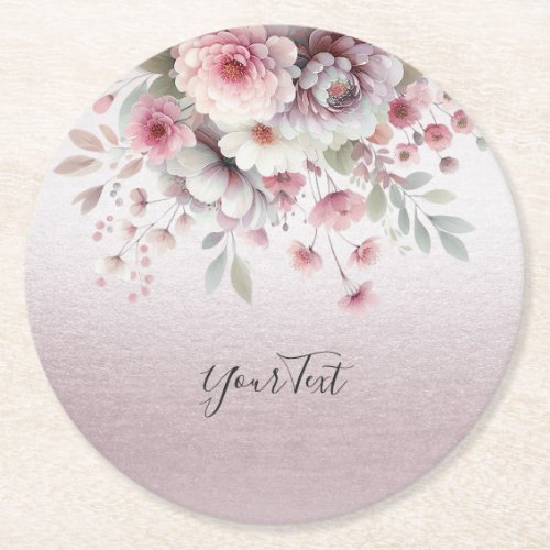 Modern Pink White Floral Paper Coaster