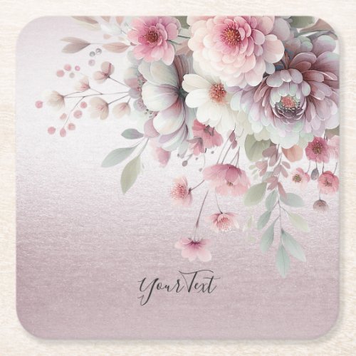 Modern Pink White Floral Paper Coaster