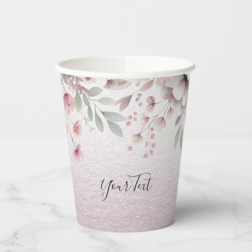 Modern Pink White Floral Paper Cups