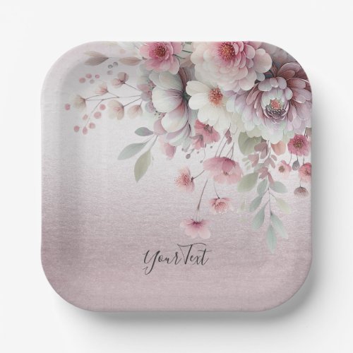 Modern Pink White Floral Paper Plate