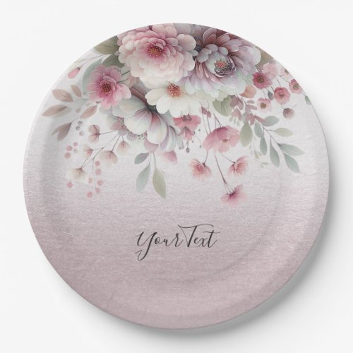 Modern Pink White Floral Paper Plate