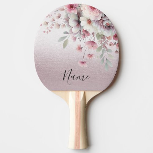 Modern Pink White Floral Ping Pong Paddle