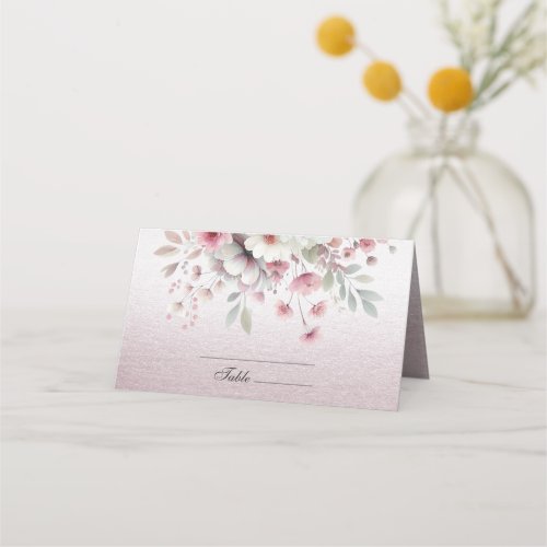 Modern Pink White Floral Place Card