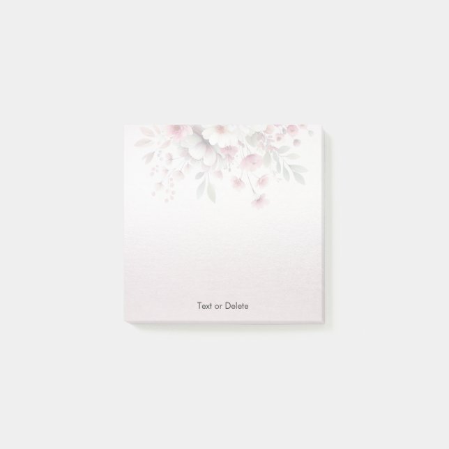 Modern Pink White Floral Post it Notes (Front)