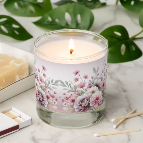 Modern Pink White Floral Scented Jar Candle