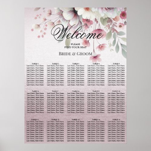 Modern Pink White Floral Seating Chart