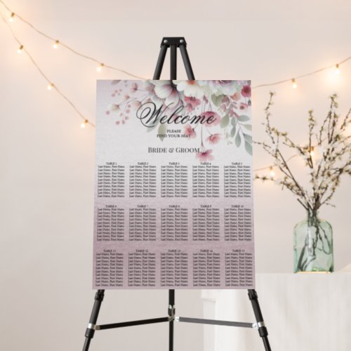 Modern Pink White Floral Seating Chart Foam Board