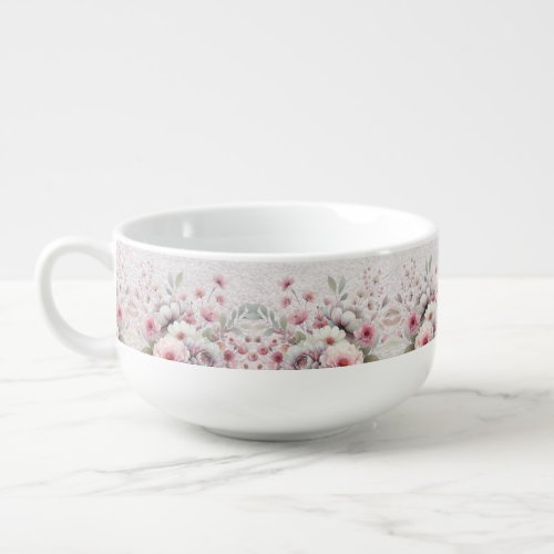 Modern Pink White Floral Soup Mug