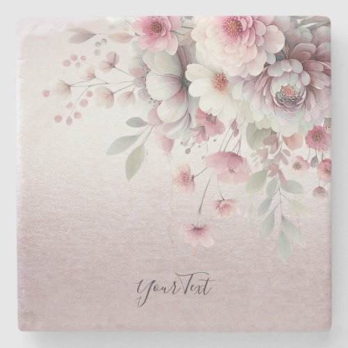 Modern Pink White Floral Stone Coaster