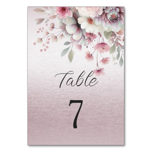 Modern Pink White Floral Table Number