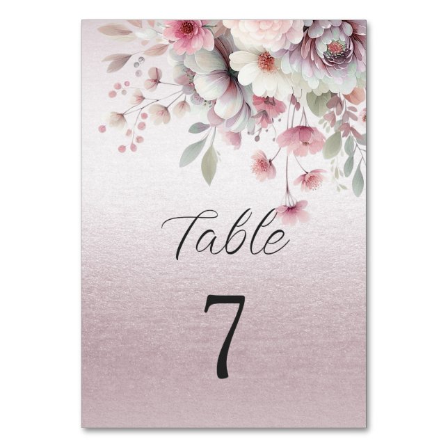 Modern Pink White Floral Table Number (Front)