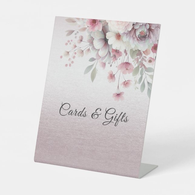 Modern Pink White Floral Tabletop Signs (Front)