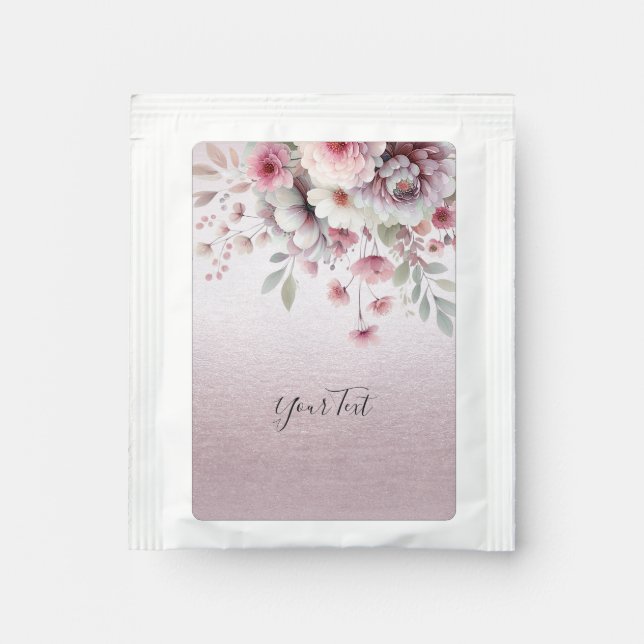 Modern Pink White Floral Tea Bag Drink Mix (Front)