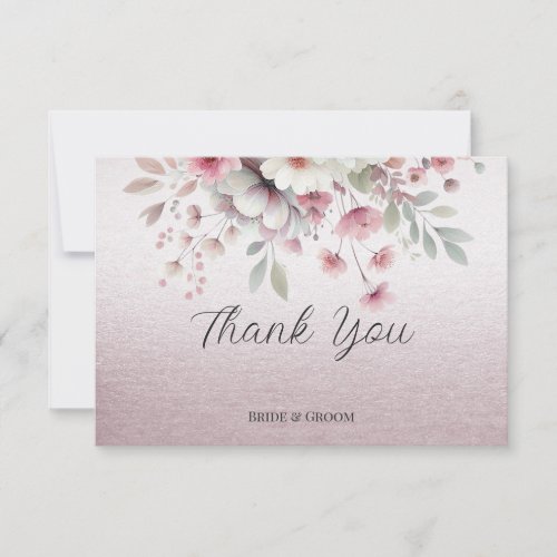 Modern Pink White Floral Thank You Card