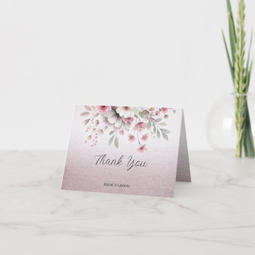Modern Pink White Floral Thank You Card
